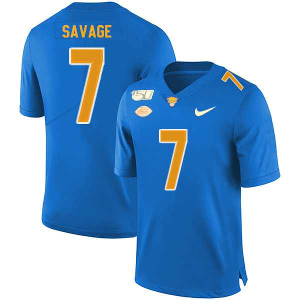 2019 Men #7 Tom Savage Pitt Panthers College Football Jerseys Sale-Royal